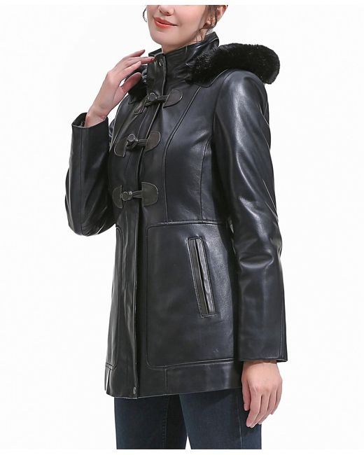 BGSD Black Plus Size Flora Leather toggle Coat