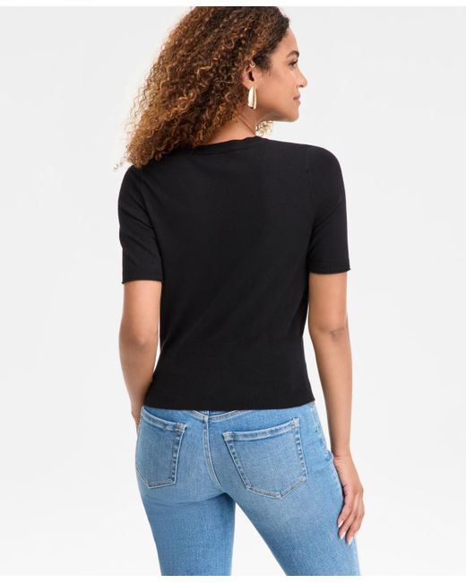 INC International Concepts Blue Elbow-sleeve Crewneck Sweater