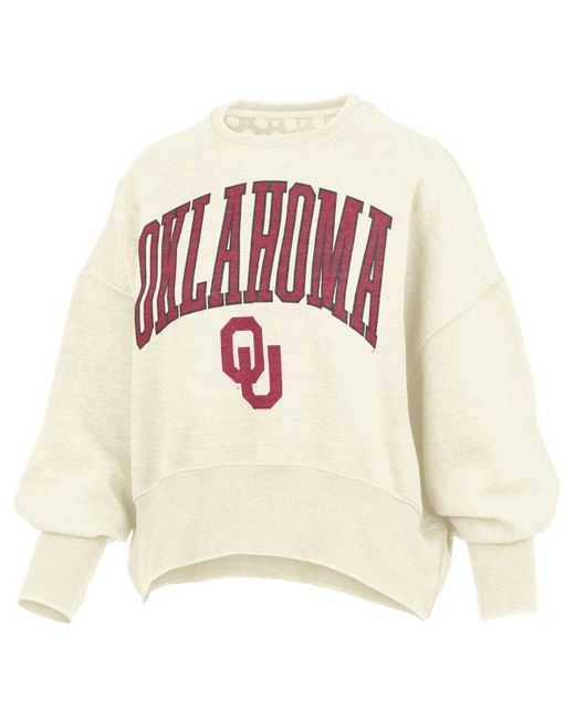 Pressbox White Oklahoma Sooners Oversized Waist-length Crewneck Sweatshirt