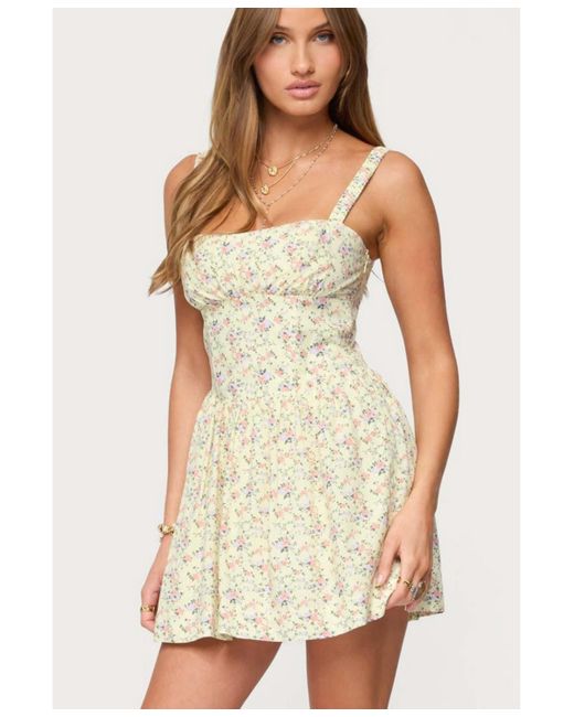 Edikted Natural Sadee Ruched Floral Mini Dress
