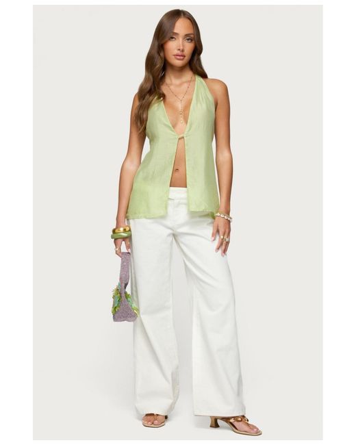 Edikted Green Silky Look Split Front Halter Top