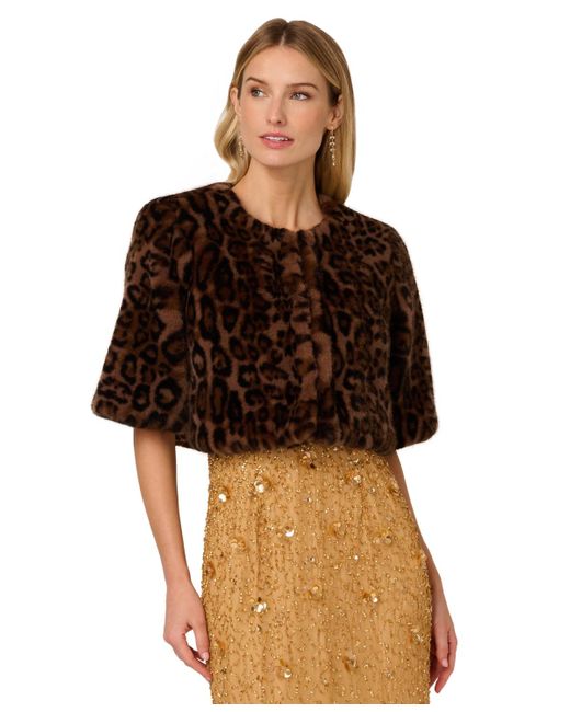 Adrianna Papell Brown Leopard Print Crewneck Jacket