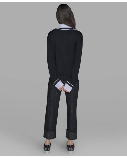 Karl Lagerfeld Black Twofer Patch V-neck Sweater