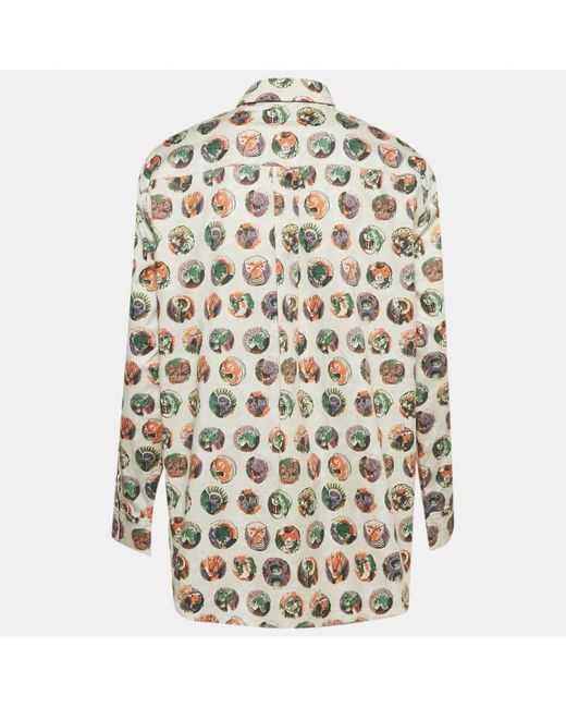 Pre-owned Burberry White Beige Mask Print Cotton Ruffle Detail Shirt