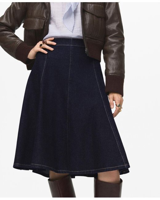 Mango Women's Black Stitching Detail Denim Midi Skirt