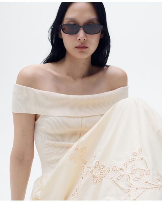 Mango White Embroidered Details Combined Dress