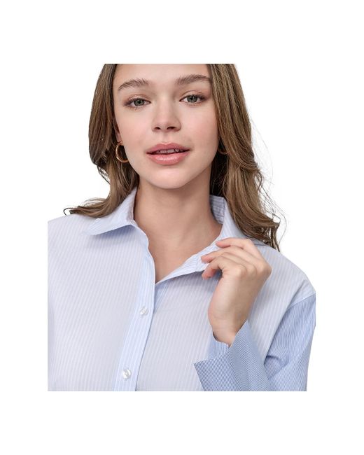 DKNY Blue Cropped Long-sleeve Button-front Shirt