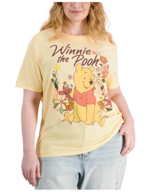 Disney Yellow Trendy Plus Size Winne-the-pooh Floral Tee