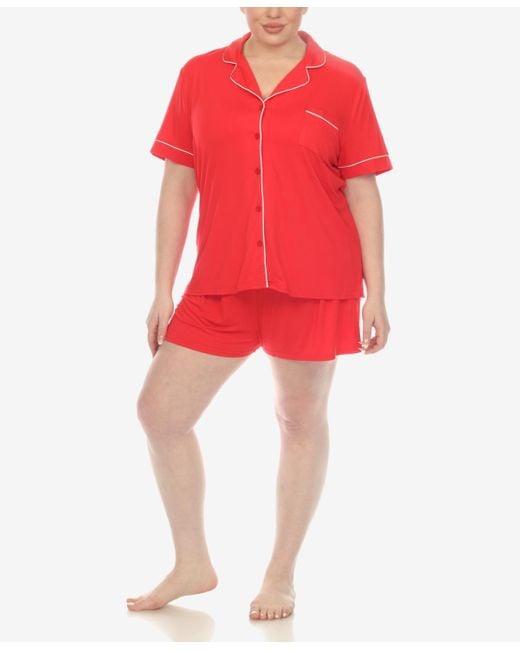 White Mark Red Plus Size 2 Pc. Short Sleeve Pajama Set
