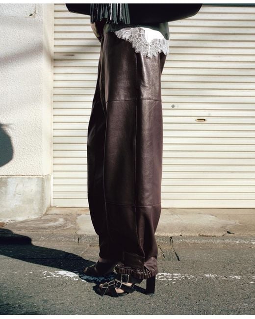 Mango Gray Leather Buttoned Hem Pants