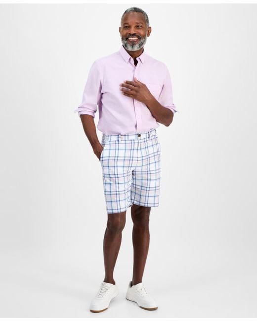 Club Room White Tonno Cotton Plaid Madras Shorts for men