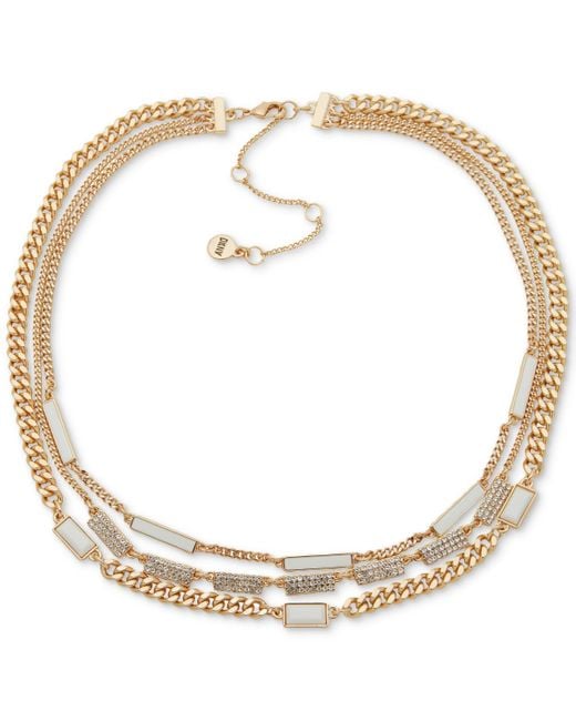 DKNY Metallic Gold-tone Pave & Color Stone Layered Necklace