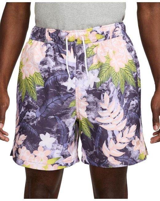 Nike Blue Club Woven Flow Floral Print Drawstring Shorts for men