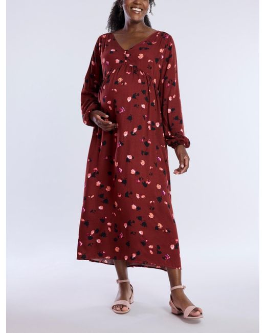 Motherhood Maternity Red Maternity Long Sleeve Button Front Midi Dress