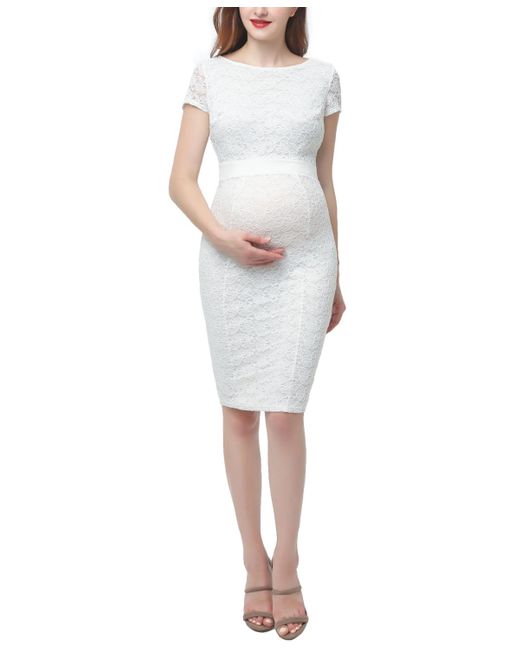 Kimi + Kai White Kimi + Kai Maternity Lace Trim Midi Dress
