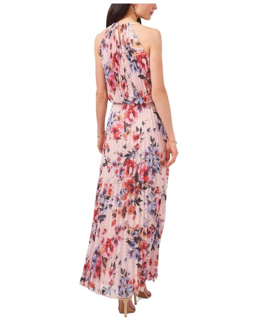 Msk Pink Floral Print Pleated Dress