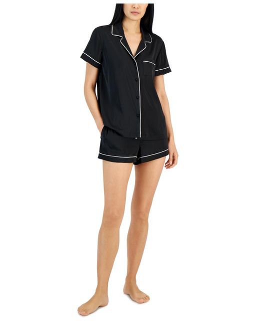 INC International Concepts Black 2-pc. Stretch Satin Notch Collar Pajamas Set