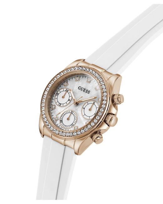 Guess Metallic Rose Gold-tone Silicone Multi-function Watch