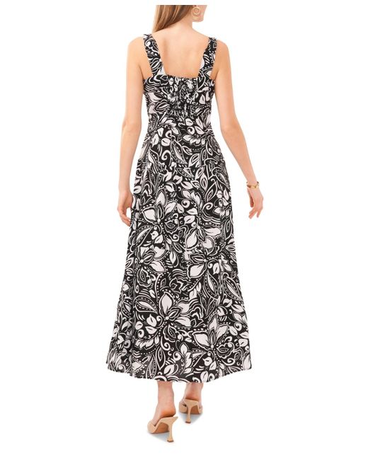 Vince Camuto Black Printed Smocked Back Tiered Sleeveless Maxi Dress