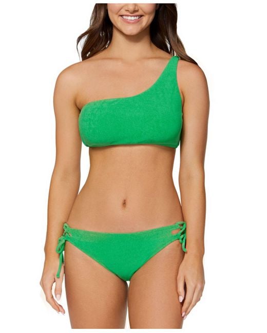 Raisins Green Juniors' Shine On One-shoulder Bikini Top & Sweet Side Tie-side Bikini Bottoms