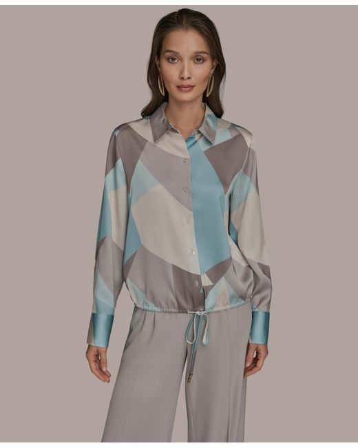 Donna Karan Gray Long-sleeve Drawstring Top