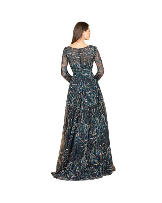 Lara Blue Lace Gown With Long Sleeves