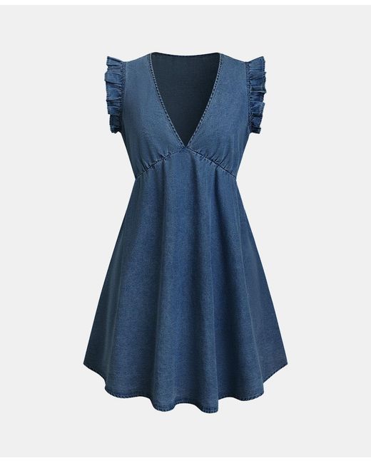 CUPSHE Blue V-neck Ruffle Mini Dress For Beach Vacation