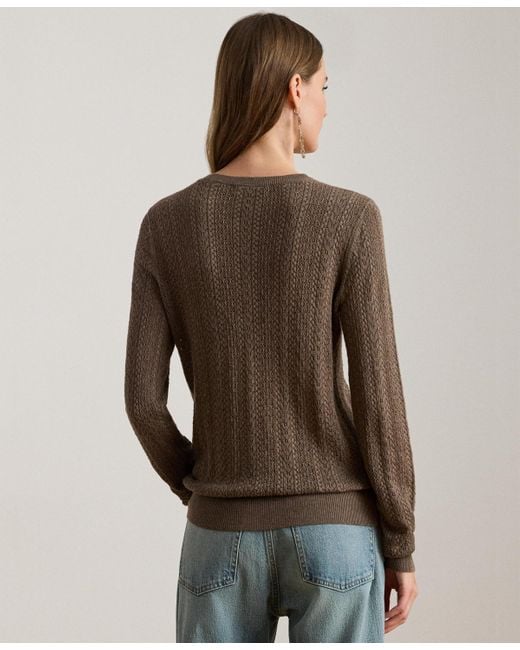Ralph Lauren Brown Long Sleeves Pointelle Knit Sweater P Xs Xxl