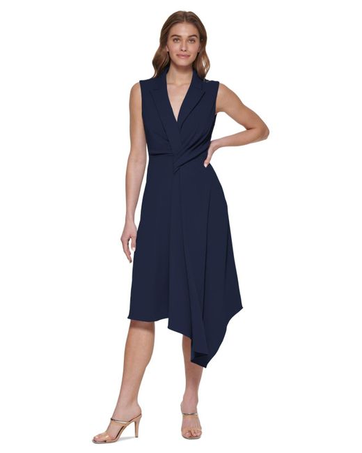 DKNY Collared Asymmetricalhem Midi Dress in Blue Lyst
