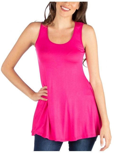 24seven Comfort Apparel Pink Scoop Neck Sleeveless Tunic Top
