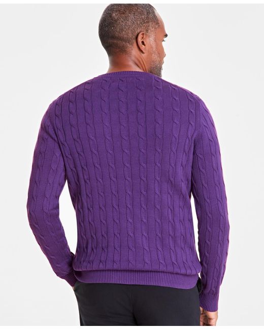 Club Room Purple Cable-knit Cotton Sweater for men