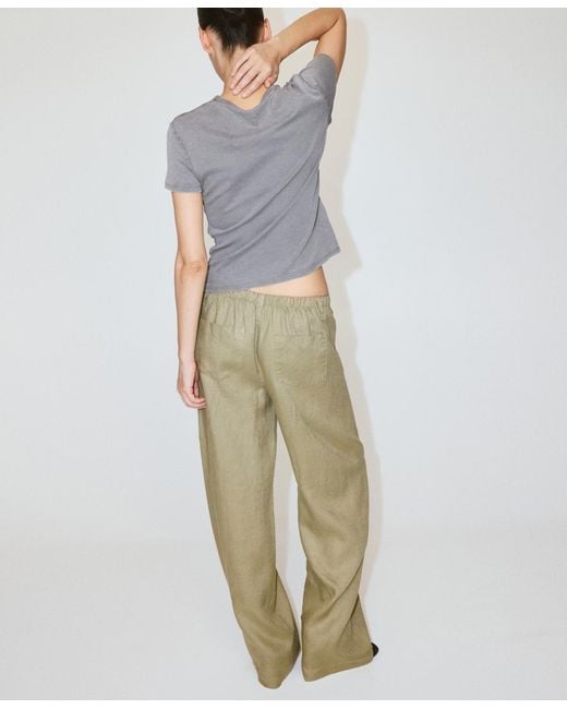 Mango Natural Bow Linen Pants