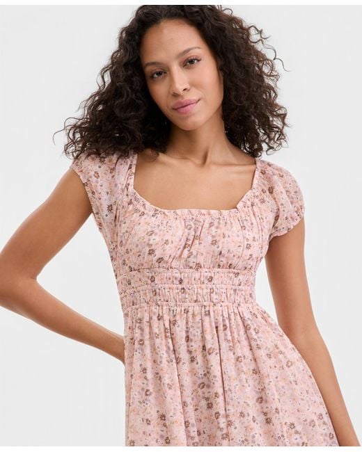 lucky brand smocked midi dress FLORAL PRINT MIX SMOCKED MIDI DRESS