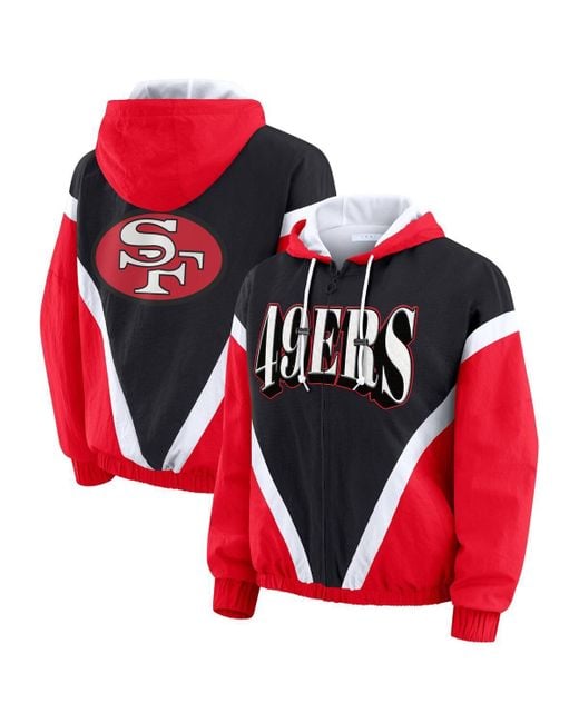 WEAR by Erin Andrews Red Scarlet/black San Francisco 49ers Plus Size Retro Crinkle Full-zip Windbreaker Jacket