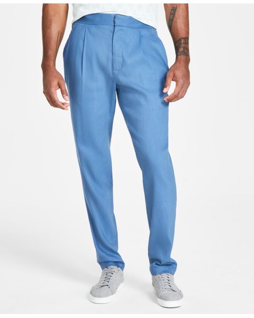 Alfani Blue Linen Blend Pleated-front Trousers for men