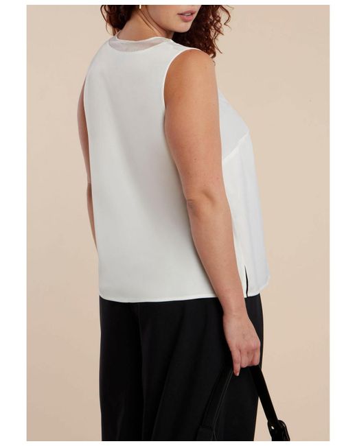 Eloquii White V-neck Blouse With Chiffon Trim