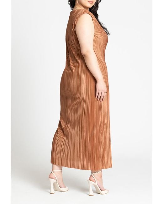 Eloquii Brown Plus Size Plisse Short Sleeve Midi Dress