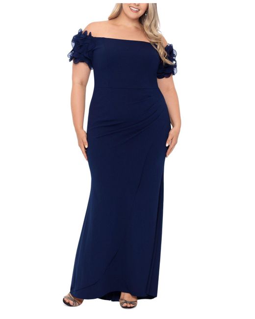Xscape Plus Size Off-the-shoulder Scuba-crepe Gown in Blue | Lyst Canada