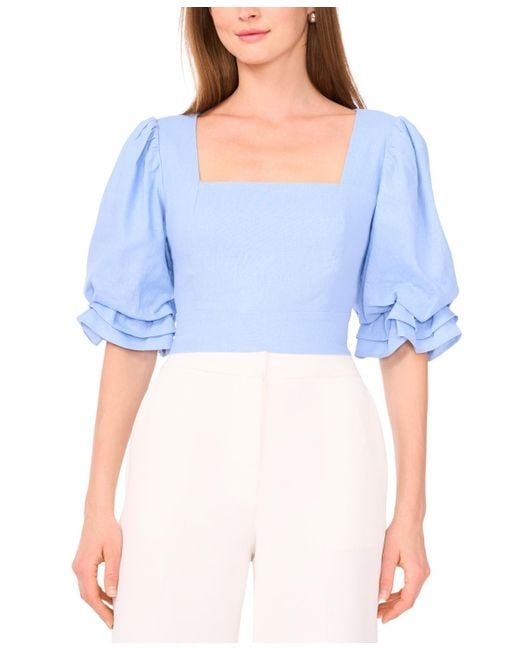 Parker Blue The Lona Square-neck Blouson-sleeve Blouse