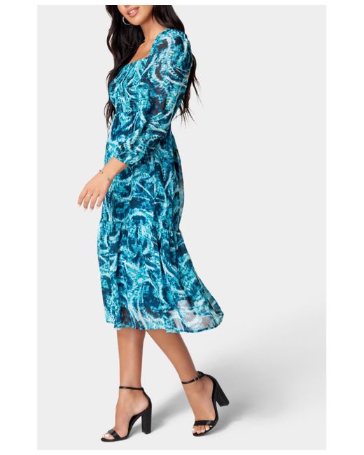 Bebe Blue Printed Chiffon Midi Dress