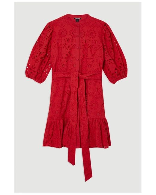 Karen Millen Red Woven Tie Waist Mini Dress