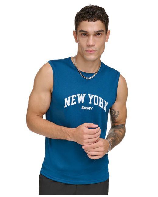 DKNY Blue New York Arch Logo Sleeveless Rash Guard Tank for men