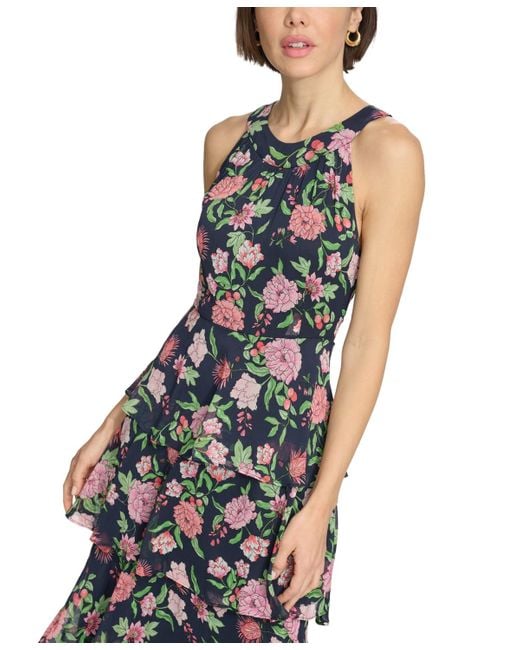 Tommy Hilfiger Multicolor Floral-print Ruffled Maxi Dress