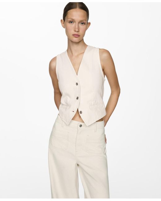 Mango Natural Buttoned Denim Gilet Vest