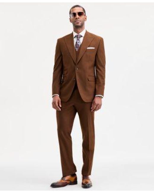 Tayion Collection Brown Classic Fit Solid Suit Separates for men
