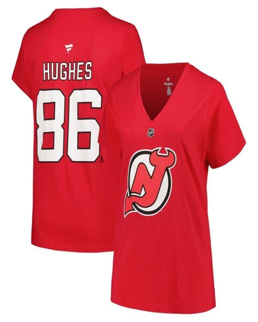 Fanatics Red Branded Jack Hughes New Jersey Devils Plus Size Name Number T-shirt