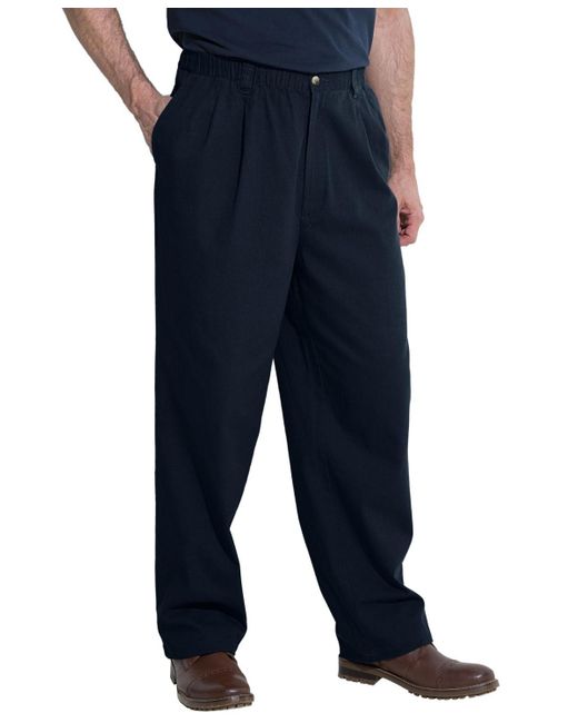 Kingsize Blue Big & Tall Knockarounds Full-elastic Waist Pleated Pants for men