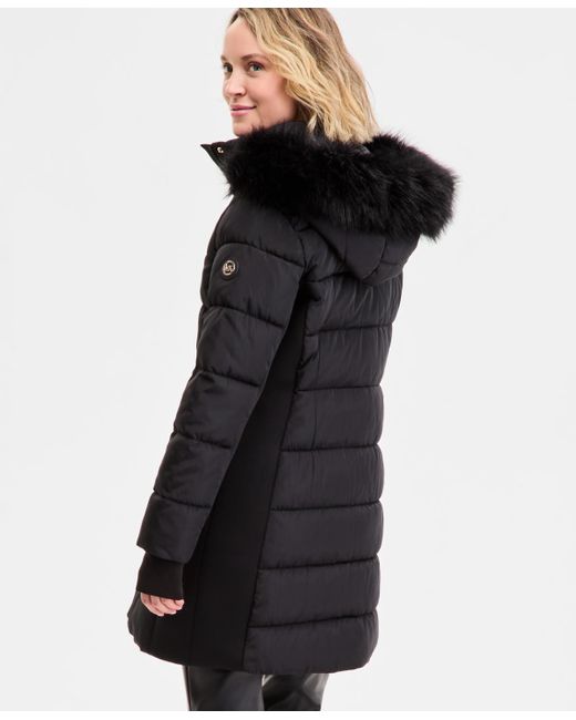 Michael Kors Black Michael Faux-fur-trim Hooded Puffer Coat