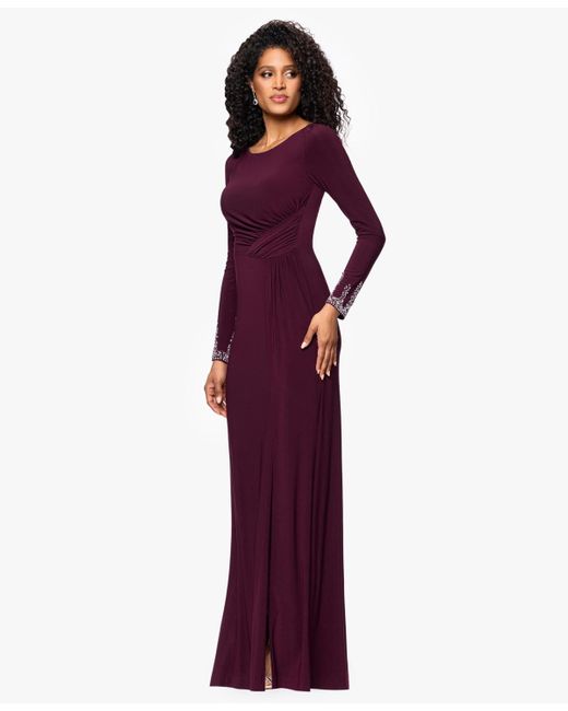 Betsy & Adam Purple Petite Beaded Dress