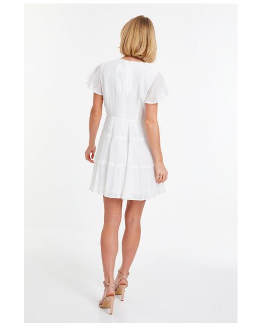 Quiz White V-neck Frill Sleeve Tunic Dress